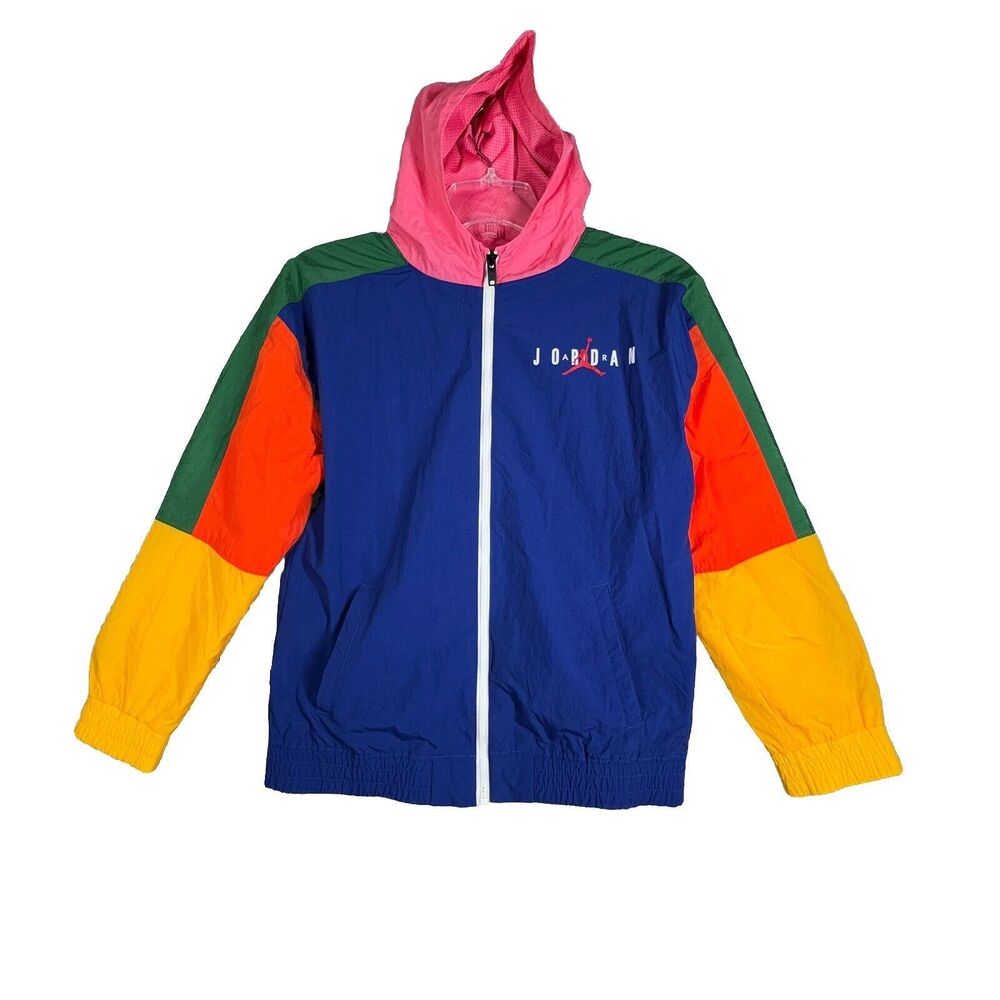Nike Air Jordan Jacket Boys Large Multicolor Colorblock Windbreaker Streetwear‎